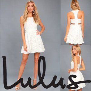 LULU'S Daisy Date White Lace Skater Dress  NWT!